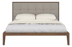 Cais King Size Bed In Walnut With Natural Fabric Headboard