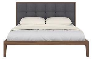 Cais Double Bed In Walnut With Grey Fabric Headboard