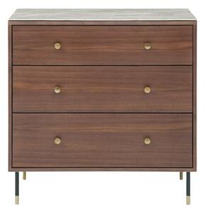 Wyatt Wooden Chest Of 3 Drawers With Marble Effect Glass Top