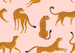 Photography Leopard pattern with tropical leaves. Vector, Angelina Bambina