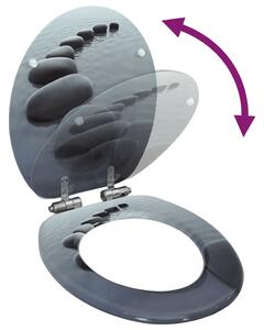 WC Toilet Seat with Soft Close Lid MDF Stones Design