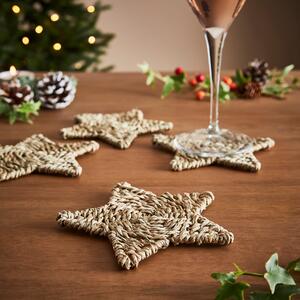 Set of 4 Star Woven Coasters Natural