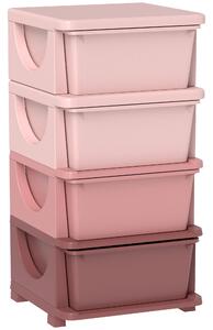 HOMCOM Four-Tier Kids Storage Boxes, with Four Drawers, Pink