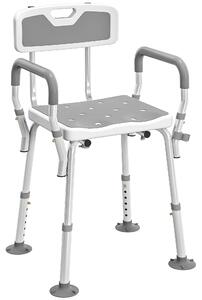 HOMCOM EVA Padded Shower Chair for the Elderly and Disabled, Height Adjustable Shower Stool with Back and Arms, 4 Suction Foot Pads, Light Grey