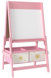 AIYAPLAY Art Easel for Kids, Double-Sided Whiteboard/Blackboard with Paper Roll, Two Storage Boxes, for Ages 3-8 Years, Pink