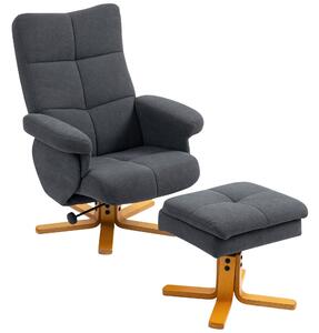 HOMCOM Linen-Look Recliner, with Storage Ottoman, Cat Scratch Resistant Material, Grey Aosom UK