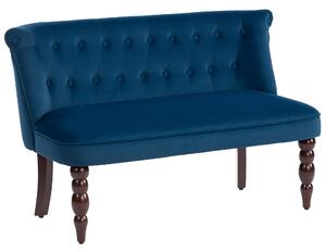 HOMCOM Velvet 2 Seater Sofa, Button Tufted Wingback Loveseat with Rubber Wood Legs for Living Room, Bedroom, Dark Blue