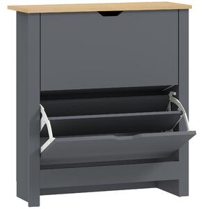 HOMCOM Slim Shoe Cabinet, Narrow Shoe Cupboard with 2 Flip Drawers, Adjustable Shelves for 12 Pairs of Shoes, Charcoal Grey