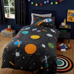 Outer Space Duvet Cover and Pillowcase Set Black/Blue/Yellow