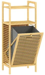 HOMCOM Bamboo Laundry Cabinet with Slatted Door, Bathroom Cabinet with Tilt-Out Hamper and Removable Liner Bag, 40 x 30D x 95 cm, Natural Wood Finish