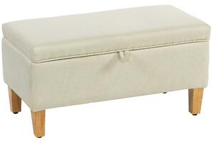 HOMCOM 30L Linen Storage Ottoman Padded Footstool with Rubberwood Legs for Storage Box, Bed End, Shoe Bench, Seating, Beige