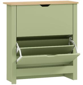 HOMCOM Slim Shoe Cabinet, Narrow Shoe Cupboard with 2 Flip Drawers, Adjustable Shelves for 12 Pairs of Shoes, Green