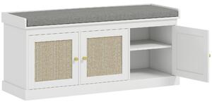 HOMCOM Shoe Storage Bench with Woven Rattan Doors, Seat - White