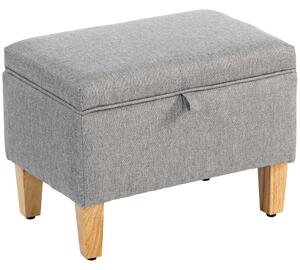 HOMCOM 16L Linen Storage Ottoman Padded Footstool with Rubberwood Legs for Storage Box, Bed End, Shoe Bench, Seating, Light Grey