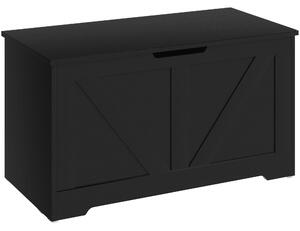HOMCOM 100L Home Storage Box, with Safety Hinges - Black Wood-Effect