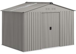 Outsunny Garden Storage Shed, Metal Outdoor Storage Shed House with Foundation Kit, Ventilation, Doors, 9 x 6FT, Grey