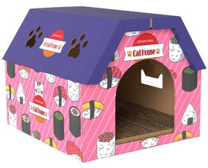 PawHut Cat Scratching Board, 2-in-1 Cardboard Cat House and Hideaway for Indoor Cats, Pink