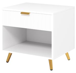 HOMCOM Elegant Bedside Table, with Drawer and Shelf - White/Gold Tone