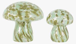 Autumnal Glass Mushrooms in Forest Green, Set of 2