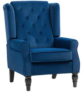 HOMCOM Wingback Accent Chair, Retro Upholstered Button Tufted Occasional Chair for Living Room and Bedroom, Blue