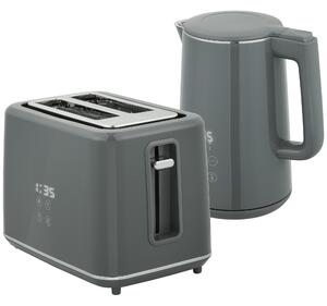 HOMCOM Digital Kettle and Toaster Set, 1.5L 3000W Fast Boil Kettle, 2 Slice Toaster Kitchen Set with 7 Level Browning Controls, Defrost, Reheat, Keep Warm, Crumb Tray and LED Touch Display, Grey