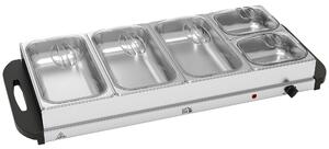 HOMCOM Electric Food Warmer 5 Tray, 9.2L Portable Buffet Server and Warming Tray with Lids, Adjustable Temperature Control and Cool Touch Handles, 450W, 3 x 2.4L and 2 x 1L, Silver Tone