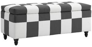 HOMCOM 114 x 47 x 47cm Velvet Storage Ottoman, Button-tufted Footstool Box, Toy Chest with Lid for Living Room, Bedroom, Dark Grey and White