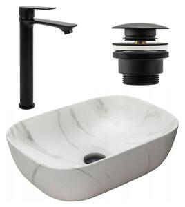 Set Countertop washbasin Belinda marble matt + Bathroom faucet Mayson black matt + Plug uniwersalny black matt