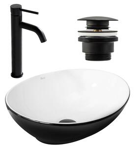 Set Countertop washbasin Sofia black white + Bathroom faucet Lungo black matt + Plug uniwersalny black matt