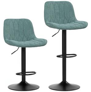 HOMCOM Bar Stools Set of 2, Height Adjustable Swivel Barstools with Backrest and Footrest, Modern Linen Upholstered Armless Bar Chairs for Kitchen, Breakfast Counter, Blue