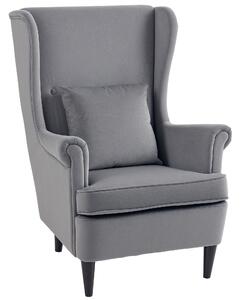 HOMCOM Modern Accent Chair, Upholstered Wingback Armchair with High Backrest and Pillow, Velvet-Feel Fabric Reading Chair with Solid Wood Legs for Living Room, Bedroom, Home Office, Dark Grey