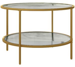 HOMCOM Round Coffee Table with Storage, 2-Tier Tempered Glass Coffee Table with Steel Frame for Living Room, Gold Tone