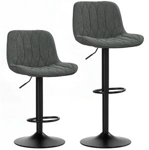 HOMCOM Bar Stools Set of 2, Height Adjustable Swivel Barstools with Backrest and Footrest, Modern Linen Upholstered Armless Bar Chairs for Kitchen, Breakfast Counter, Charcoal Grey