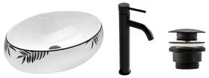 Set Countertop washbasin Shila + Bathroom faucet Lungo black matt + Plug uniwersalny black matt