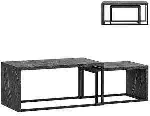 HOMCOM Coffee Tables Set of 2, Industrial Nest of Tables with Metal Frame for Living Room Bedroom, Dark Grey Marble Effect