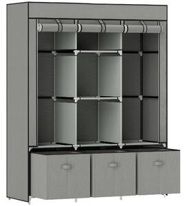 HOMCOM Fabric Wardrobe for Bedroom, Portable Wardrobe with 5 Shelves, 2 Hanging Rails and 3 Fabric Drawers, Foldable Closet, 125 x 43 x 162.5cm, Light Grey