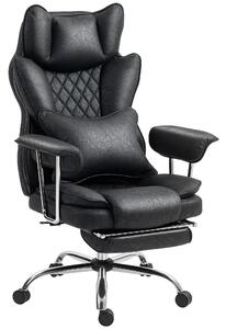 HOMCOM Leathaire Reclining Office Chair with Lumbar Support Pillow - Black