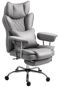 HOMCOM Leathaire Reclining Office Chair with Lumbar Support Pillow - Grey