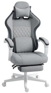 HOMCOM Ergonomic High Back Gaming Chair for Adults, Printed Velvet Computer Recliner Chair with Footrest, Lumbar Support, Adjustable Height and 360° Swivel Seat for Office or Gaming, Grey