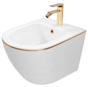 Set Toilet bowl WC CARLO Mini Flat + bidet CARLO Mini White Gold Edge