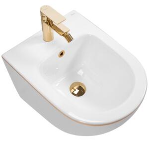 Set Toilet bowl WC CARLO Mini Flat + bidet CARLO Mini White Gold Edge