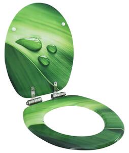 WC Toilet Seat with Soft Close Lid MDF Green Water Drop Design