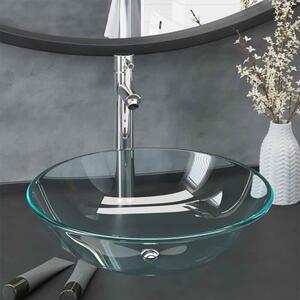 Tacoma Round Countertop Basin 420mm Wide With Chrome Tap And Waste - Clear Glass