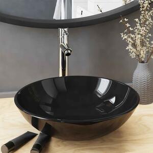 Tacoma Round Countertop Basin 420mm Wide With Chrome Tap And Waste - Black Glass