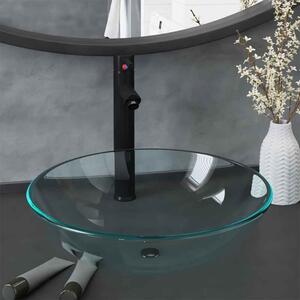 Tacoma Round Countertop Basin 420mm Wide With Black Tap And Waste - Clear Glass