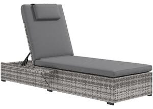 Outsunny Rattan Lounger: Plush Cushioned Recliner with Tea Tray, Wicker Patio Chaise for Relaxation, 120kg Capacity, Grey