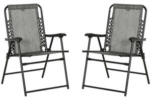 Outsunny 2 Pieces Foldable Chair Set, Outdoor Portable Loungers for Camping Pool Beach Deck, Lawn Chairs with Armrest Steel Frame, Grey Aosom UK