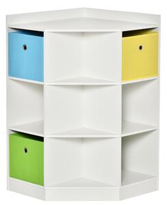 HOMCOM 3 Tier Kids Bookcase Toy Organiser Storage w/ 3 Fabric Drawers, White Aosom UK