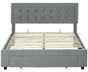 HOMCOM Double Size Ottoman Bed Frame, with Front Drawer - Grey