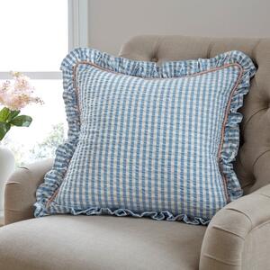 Seersucker Gingham Frill Cotton Square Cushion